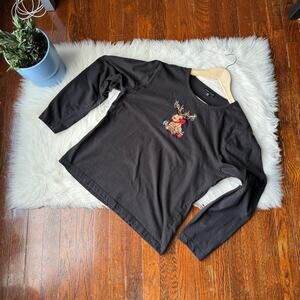 Embellished Vintage Christmas Reindeer Top Long Sleeves